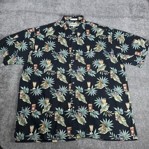 Vintage Campia Moda Shirt Men's 2XLT Blue Button Up‎ Short Sleeve Beer Drinks